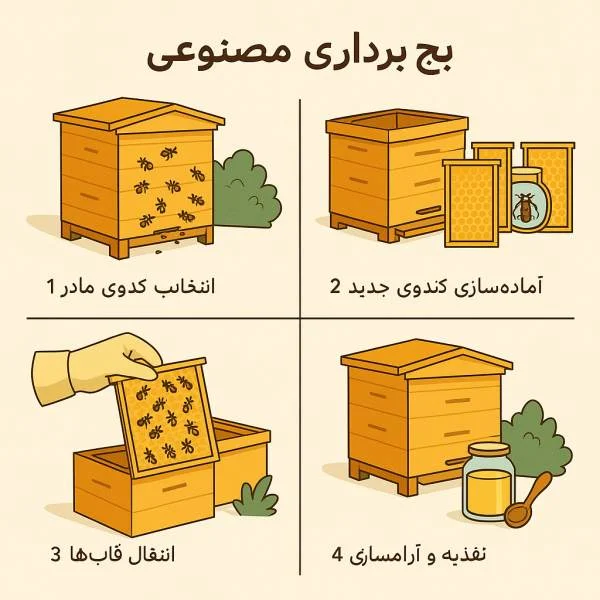 بچ برداری (بِچهبرداری) در ایران:راهکاری علمی و عملی برای توسعه زنبورداری 2 مراحل بچ برداری مصنوعی